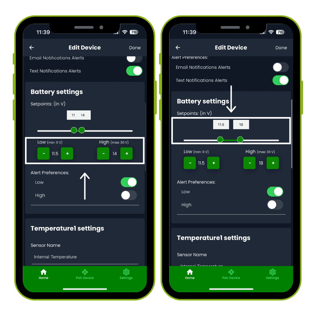 Adjust Alert Set Points