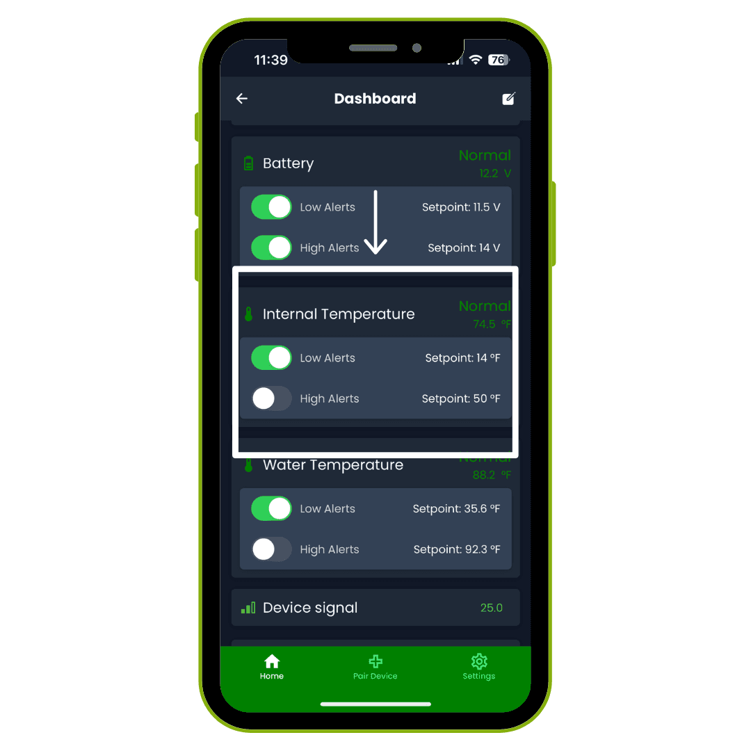 Sensor Alerts Settings